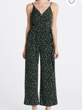 Kaileigh Rochelle Knot Dark Green Floral Spaghetti-Strap Jumpsuit